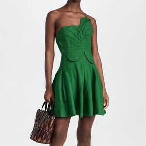 Farm Rio green one shoulder Lea mini dress